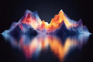 Vivid Abstract Mountain Range at Sunset Reflecting on Water Surface photo