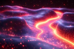 Futuristic Neon Landscape with Glowing Streams and Abstract Terrain photo
