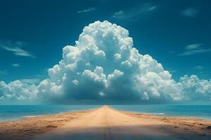 Majestic Cloudscape Over Serene Coastal Pathway - Nature's Grand Display for Imaginative Design photo