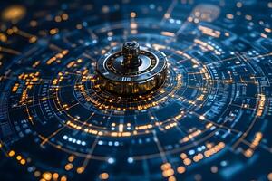 Futuristic Tech Interface Design with Glowing Digital Circuits photo