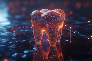 Futuristic Digital Tooth Representation with Glowing Network Grid photo
