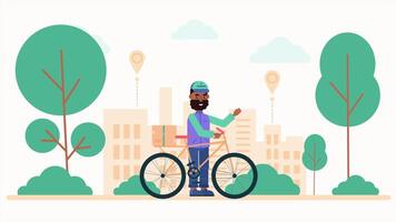 Delivery Man with Box Riding Bicycle, 2D Animation, Fast Delivery Motion, Courier Service Animation, 4K Resolution video