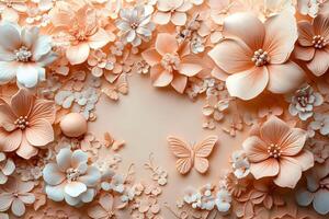 Elegant Floral Background with Butterflies in Neutral Tones for Design Projects photo