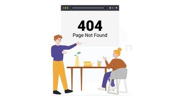 A Man and a Woman Sitting at a Table with a Whiteboard Showing 404 Error Message, 2D Animation, 4K Resolution video