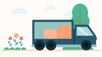 Delivery Truck with Box, Courier Service 2D Animation in 4K Resolution, Efficient Package Delivery and Transportation Process video