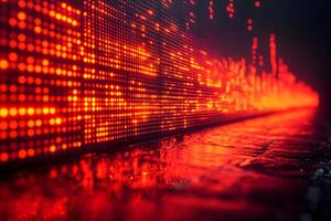 Futuristic Red LED Light Display Reflected on Wet Surface - Digital Technology Concept photo