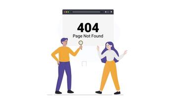 Man and Woman Looking at 404 Page, Web Page Not Found Error, 2D Animation Explainer, 4K Animation for Website Errors and Troubleshooting video