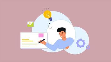 Man Writing on Paper with Light Bulb Above, Creative Business Thinking, 2D Animation in 4K Resolution, Innovative Ideas and Business Concept video