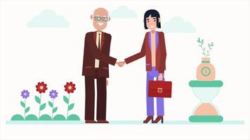 Business People Shaking Hands, Business Meeting, Partnership, Collaboration, 2D Character Animation in 4K Resolution, Professional Business Interaction video