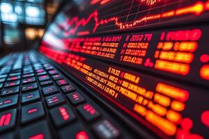 Financial Data Analysis Stock Market Trends Displayed on a Digital Screen for Business Insights photo