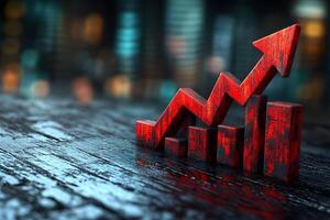 Rising Business Trends Concept with Red Arrow Symbolizing Growth and Success photo