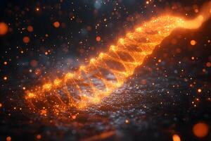 Glowing DNA Helix with Sparkling Particles - Conceptual Biotech and Genetics Visualization photo
