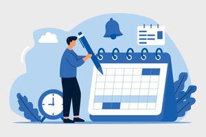 Man Scheduling Tasks with Calendar and Reminder Notifications vector