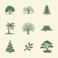 Silhouetted Trees and Plants Icons Set Clean and Minimal Design vector