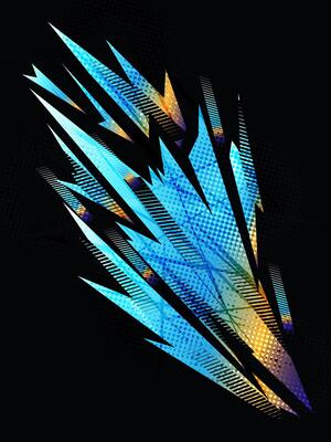 Abstract Fitness and Sports Background Concept with Blue and Orange Gradient Brush Strokes and Vibrant Halftone Effect. Suitable for Poster or Cover Design