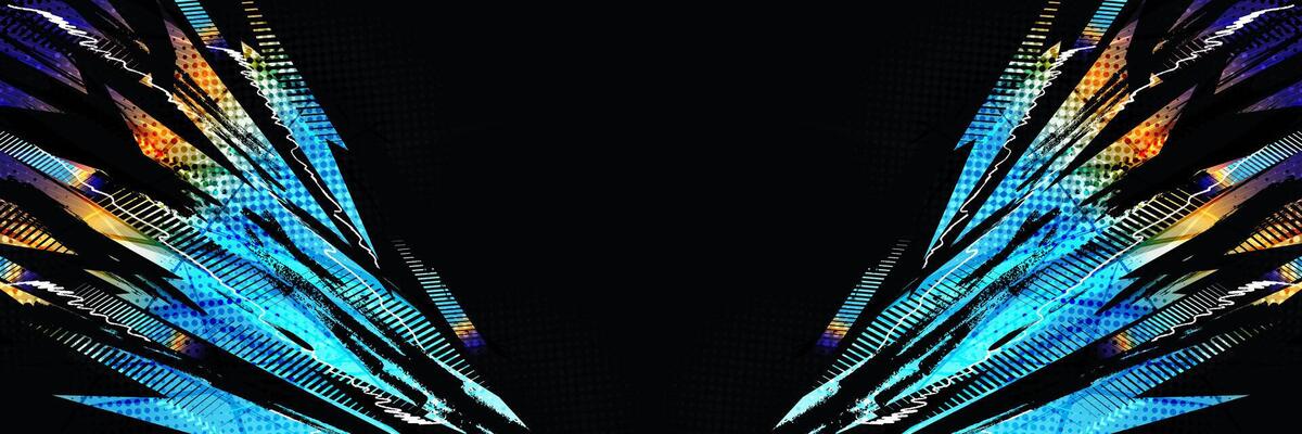 Abstract Sport Background Design with Blue and Orange Gradient Brush Strokes and Halftone Effect