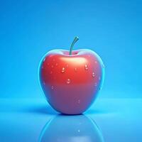 A Single Red Apple with Water Droplets on a Bright Blue Background 3D Render photo