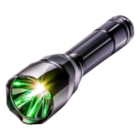 High-Quality Black Flashlight with Green LED Light and Shine Effect png