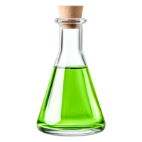 Green Liquid in Laboratory Flask with Cork Stopper Isolated on png