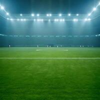 An empty soccer field with lights on it photo