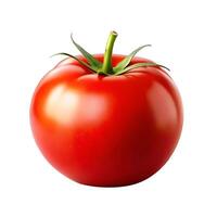 A single, ripe, red tomato with a green stem isolated on a white background photo