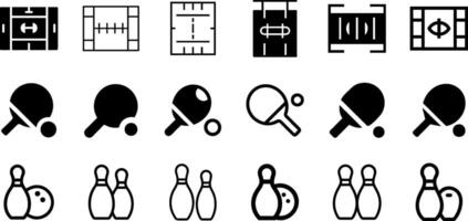 Game On Icon Set American Football Field Ping Pong Bowling Pin vector