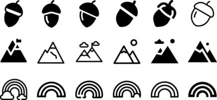 Nature's Wonders Icon Set Acorn Mountain Rainbow vector