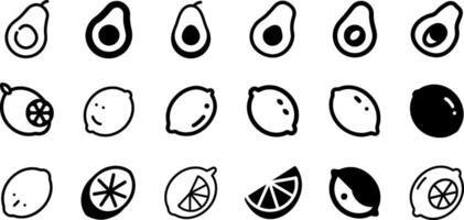 Zesty Fruits Icon Set Avocado Lemon Lime vector