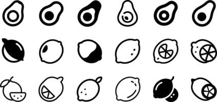 Citrus and Avocado Delight Icon Set vector