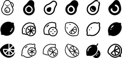 Fresh Fruit Icon Collection Avocado Lemon Lime vector