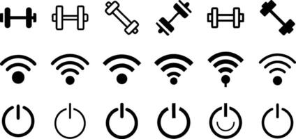 Fitness and Connectivity Icon Pack Barbell WiFi Power Button vector