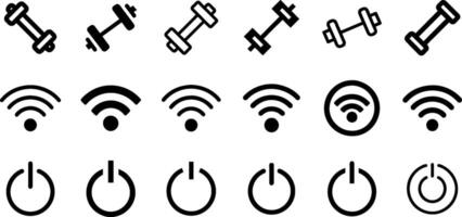 Barbell WiFi and Power Button Icon Set vector
