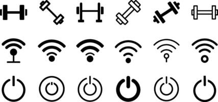 Strength Meets Technology Icon Collection Barbell WiFi Power Button vector