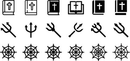 Bible with Christian Cross Trident and Spider Web Icon Set vector