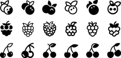 Blueberry Raspberry and Cherry Icon Set vector