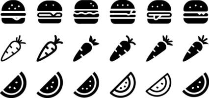 Delicious Diet Icon Set Burger Carrot Watermelon vector