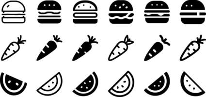 Fresh Food Icon Pack Burger Carrot Watermelon vector