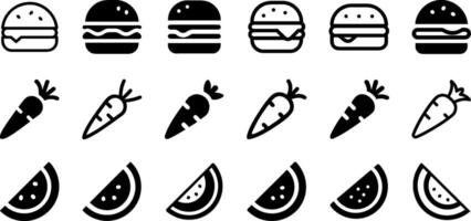 Burger Carrot and Watermelon Icon Set vector