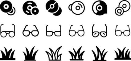 CD DVD Disk Glasses and Grass Icon Set vector