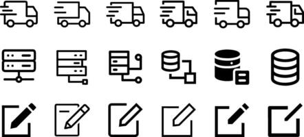 Fast Shipping Delivery Truck Database and Edit Icon Set Logistics Collection vector