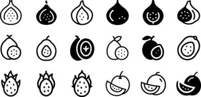 Minimalist Icons Fig Guava Dragon Fruit Design vector