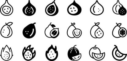 Fig Guava and Dragon Fruit Icon Set Exotic Fruits Collection vector