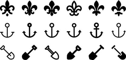 Fleur de Lis Anchor and Shovel Icon Set Symbolic Elements Collection vector