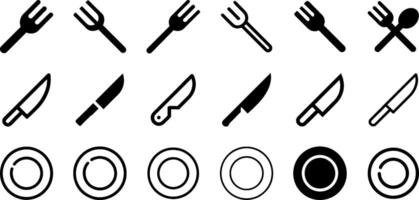 Fork Knife and Plate Icon Set Dining Essentials Collection vector