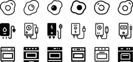 Minimalist Icons Fried Egg Efficient Water Heater Oven Design vector