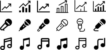 Growing Graph Microphone and Music Note Icon Set Music and Analytics Collection vector