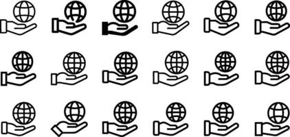 World and Community Icon Set Hand and Globe vector