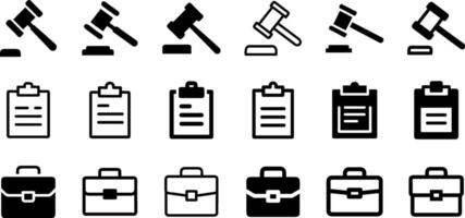 Judge Gavel Clipboard and Briefcase Icon Set Legal Essentials Collection vector