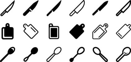 Knife Cutting Board and Spoon Icon Set Culinary Essentials Collection vector