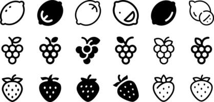 Minimalist Fruit Icons Lemon Grape Strawberry Design vector